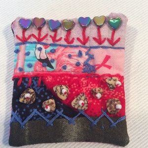 Small crazy quilt flower pin brooch